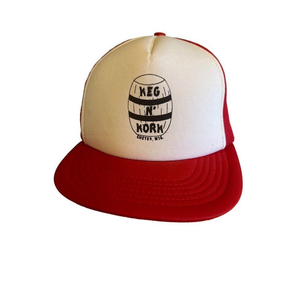 Keg N Kork Vintage Funkap Red & White Trucker Hat Adjustable‎ Mesh Cap Med/Large